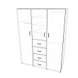 Wardrobe with 3 single doors hanging space, shelves and drawers